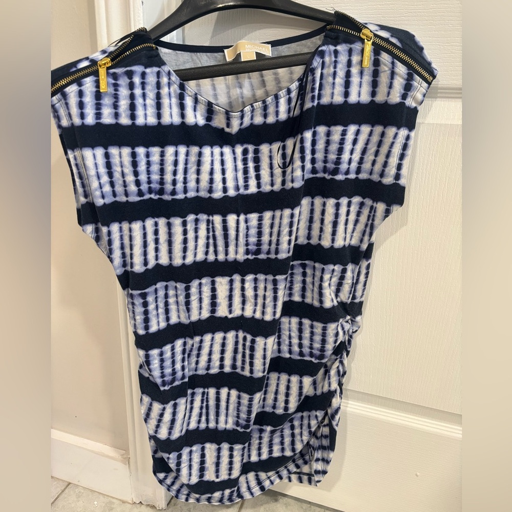 Michael Kors Navy and White Short Sleeve Top